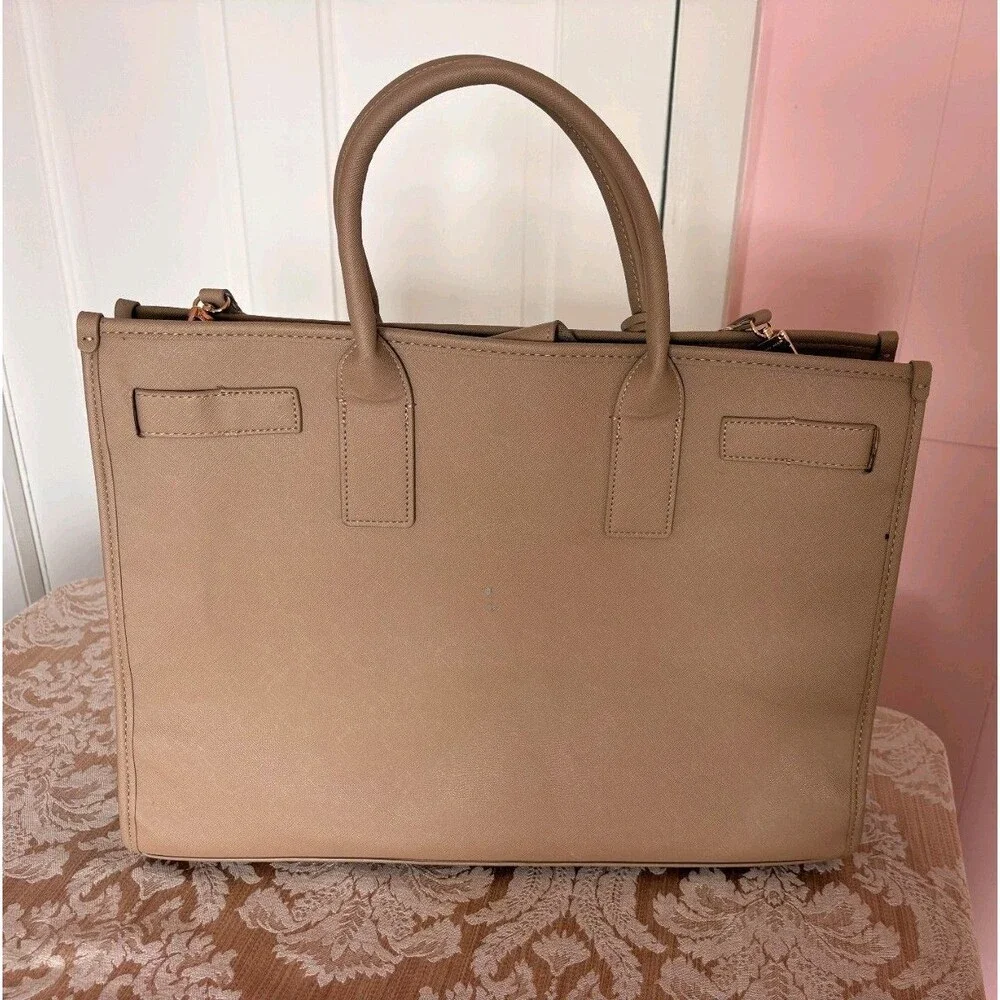 Anne Klein Tan Faux Leather Shoulder Tote Bag Gold Hardware for Women NWT